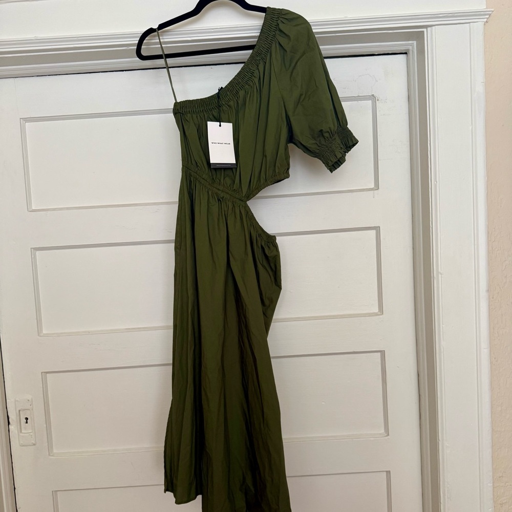 Olive Green One-Shoulder Dress
